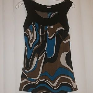 Brown, black,turquoise sleeveless satin blouse
